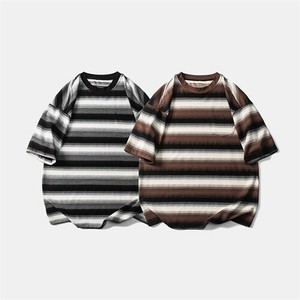 P21439  日系 レトロ カジュアル 男  Tシャツ トップス メンズ ストライプ 2025春夏新作 半袖