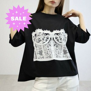 【WEB限定特別価格】レースコルセット風プリントTシャツ