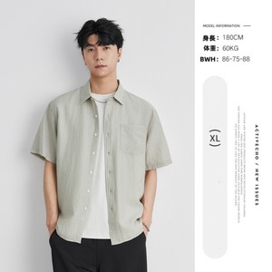 P21534トップス カジュアル 半袖 レトロ 韓国風 ワイシャツ メンズ 男 2025春夏新作 ゆるい 無地 ポケット