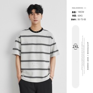 P21536トップス カジュアル 半袖 レトロ 韓国風 Tシャツ メンズ 男 2025春夏新作 ゆるい ストライプ