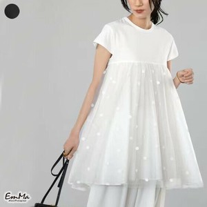 半袖デザインTシャツ チュール 胸元切り替え カジュアル 夏   【2025SS】 EH2818