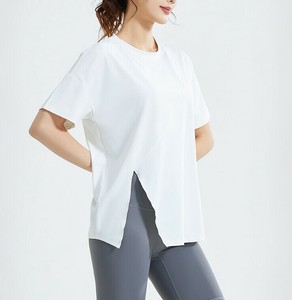 Tシャツ 半袖 ヨガ服 ラウンドネック サイドフォーク 無地 ゆったり 快適 レディース ファッション  MBQ128
