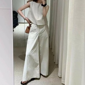 パンツスーツ 2点セット トップス+パンツ 無地 ゆったり 快適 レディース  ワイドパンツ  MBQ153