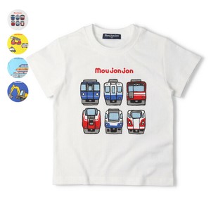 乗り物プリント半袖Tシャツ  M34849  本体綿100％、電車、働く車、4柄込み、手書き風、ロゴプリント