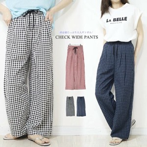 Full-Length Pant Gingham Check Pleated Wide Pants