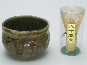 抹茶碗　緑釉　茶筅付【日本製　美濃焼】（磁器　お茶　インバウンド）
