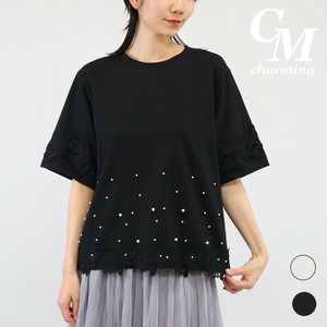 T-shirt Pearl Design Short Sleeve Cut-and-sew