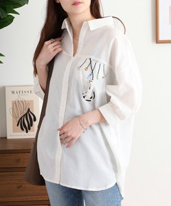 Button Shirt/Blouse 3/4 Length Sleeve Big Shirt