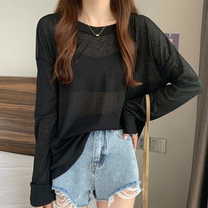 Tシャツ ラウンドネック 薄手 糸氷  長袖  日焼け止め 無地 ゆったり 快適 レディース ファッション BQ7550