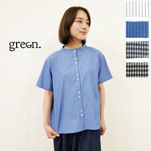 柄ちびハイネックBACKフレアシャツブラウス