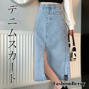 【2025新作】デニムスカート スリット入り ミモレ丈  韓国ファッション