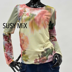 【イタリア製】SUSYMIX グラフィカル花柄 重ね着デザイン チュールロングスリーブTシャツ