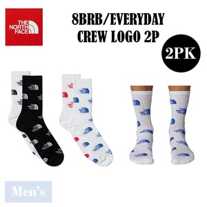 THE NORTH FACE(ザノースフェイス) 2足組(4枚)メンズ クルーソックス 8BRB/EVERYDAY CREW LOGO 2P
