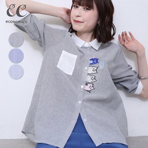 2025SS　ストライプ配色 猫刺繍ブラウス　猫刺繍　2025新作　Economico