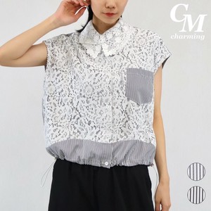 衬衫 新商品 2025年 短袖 立即发货 竖纹 衬衫 蕾丝