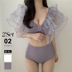 チュールとパールで可愛く映える フリル水着 ショルダーフリルビキニ 水着 リボン セクシー ビキニ