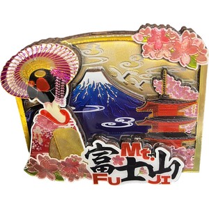 【木製ホイルマグネット】舞妓＆桜(富士山)