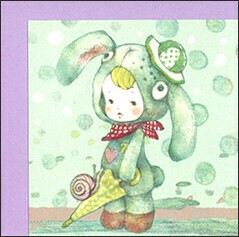 ミニグリーティングカード 多目的 山田雨月「着ぐるみの女の子」 58×60mm イラスト 封筒付き 2025新作