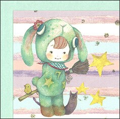 ミニグリーティングカード 多目的 山田雨月「着ぐるみの女の子」 58×60mm イラスト 封筒付き 2025新作