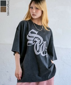 【SIDEWAYSTANCE】デニムブラックレターロゴケミカル半袖Tシャツ