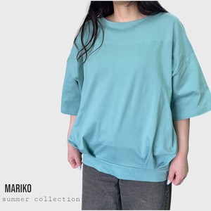 <2025夏物新作>綿100%無地胸元切替五分袖Tシャツ　2025夏物人気　MARICO