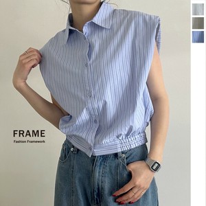 Button Shirt/Blouse Stripe Sleeveless [2025 NEW]
