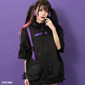 [半袖]渦雷 ジャケット パープル 原宿系 サイバー 病みかわいい パンク 大きいサイズ ユニセックス
