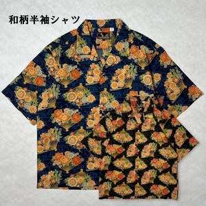 和柄半袖シャツ(扇子花) 　日本製　　ストリート
