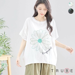 【2025新作】【M〜L】フラワーモチーフメッシュスリーブTシャツ(N12-670)(1号店) FM1