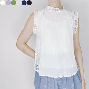【上品で華やか】プリーツ×レース ノースリーブタンクトップ