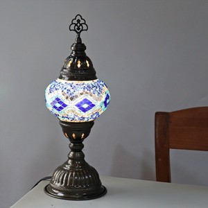 トルコランプ モザイクテーブルランプ 直径13cm 全高36cm ブルー/ひし形