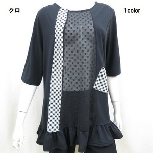 【夏物新商品】チェックドット切替裾フリルチュニック