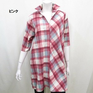 【夏物新商品】綿チェックバイヤス切替襟付きチュニック