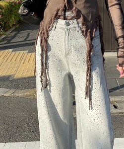 【2025春夏新作】キラリキラキラデニム ストーン付きデニムパンツ