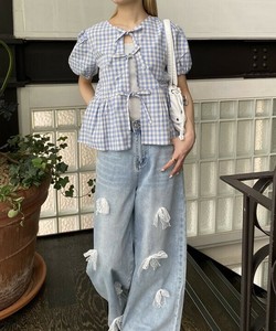 【2025春夏新作】リボンのお飾りデニム リボン付きデニムパンツ