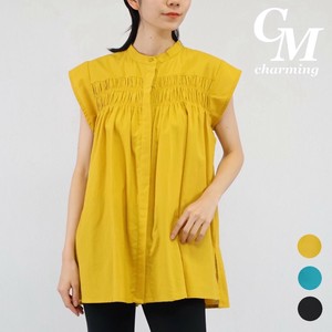 Button Shirt/Blouse Pintucked Sleeveless
