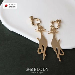 Clip-On Earrings Gold Post Earrings Cat Jewelry Made in Japan