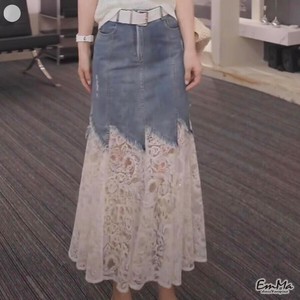 刺繍デザインデニムスカート カジュアル ベルト付き  春 夏  EH4400 【2025SS】
