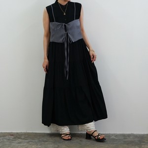 Casual Dress Sleeveless Dress Brown black Switching Tiered S/S