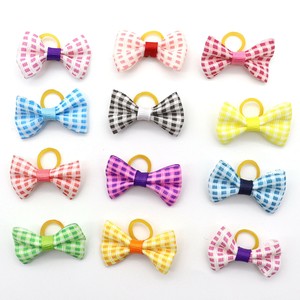 リボン髪飾り ヒョウ柄 チェック柄 ストライプ 花柄  ペット用品  MBQ337