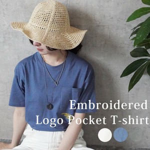 T-shirt Embroidered Logo T-Shirt Pocket Short Sleeve Cut-and-sew