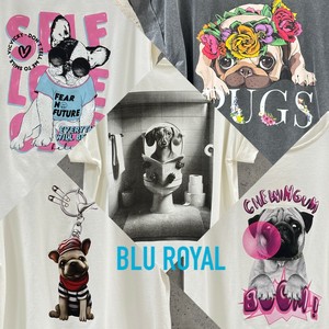 【イタリア製】ポップなドッグプリント 折り返し袖口 ゆったりシルエット半袖Tシャツ BR①　犬 dog