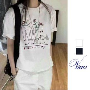 【新作】elephant刺繍デザインカットソー　象Tシャツ　コットン　2色展開