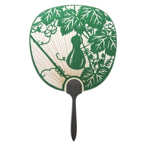 日本製(MADE IN JAPAN)  大型うちわ ひょうたん (緑) 片面透かし 2045