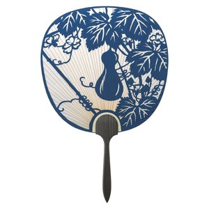 日本製(MADE IN JAPAN)  大型うちわ ひょうたん (紺) 片面透かし 2046