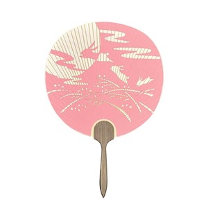 日本製(MADE IN JAPAN)  うちわ 十五夜 (ピンク) 片面透かし 2106