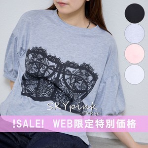 【WEB限定特別価格】ビスチェプリント裾前後差袖シャーリングTシャツ　　 skypink東京
