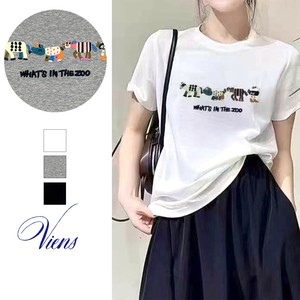 【新作】zoo刺繍デザインカットソー　コットンTシャツ　3色展開