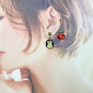 Clip-On Earrings Asymmetrical Cherry Penguin