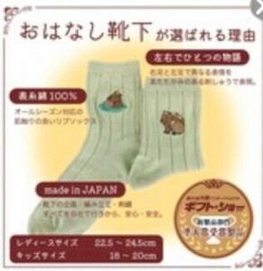 25~27cmおはなし靴下 雪の日のカピバラ親子 日本製 刺繍リブソックス ギフト